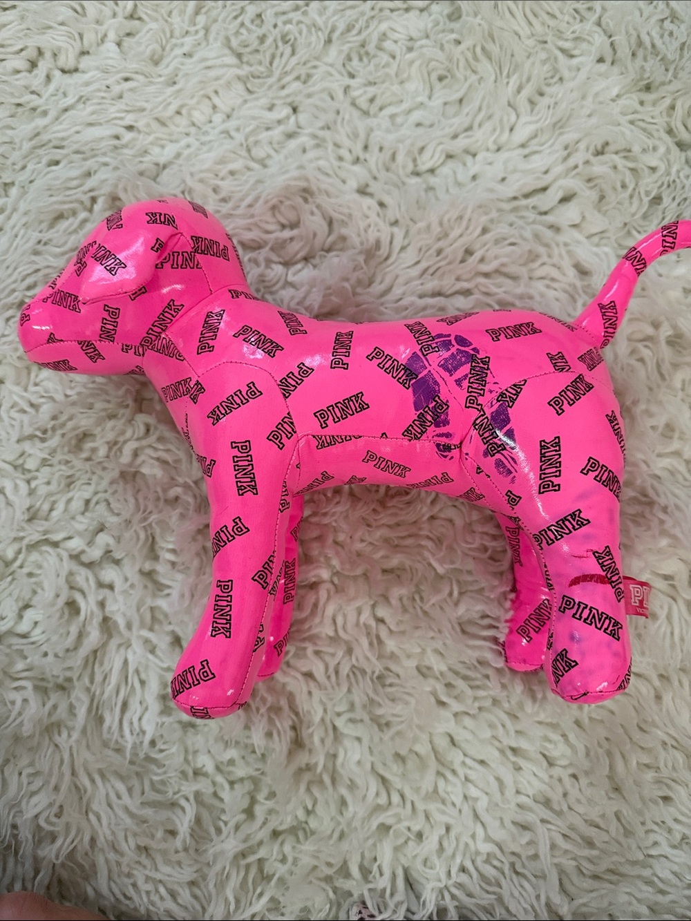 PINK Victoria's Secret Hot Pink Dog Plush Toy with Logo Print